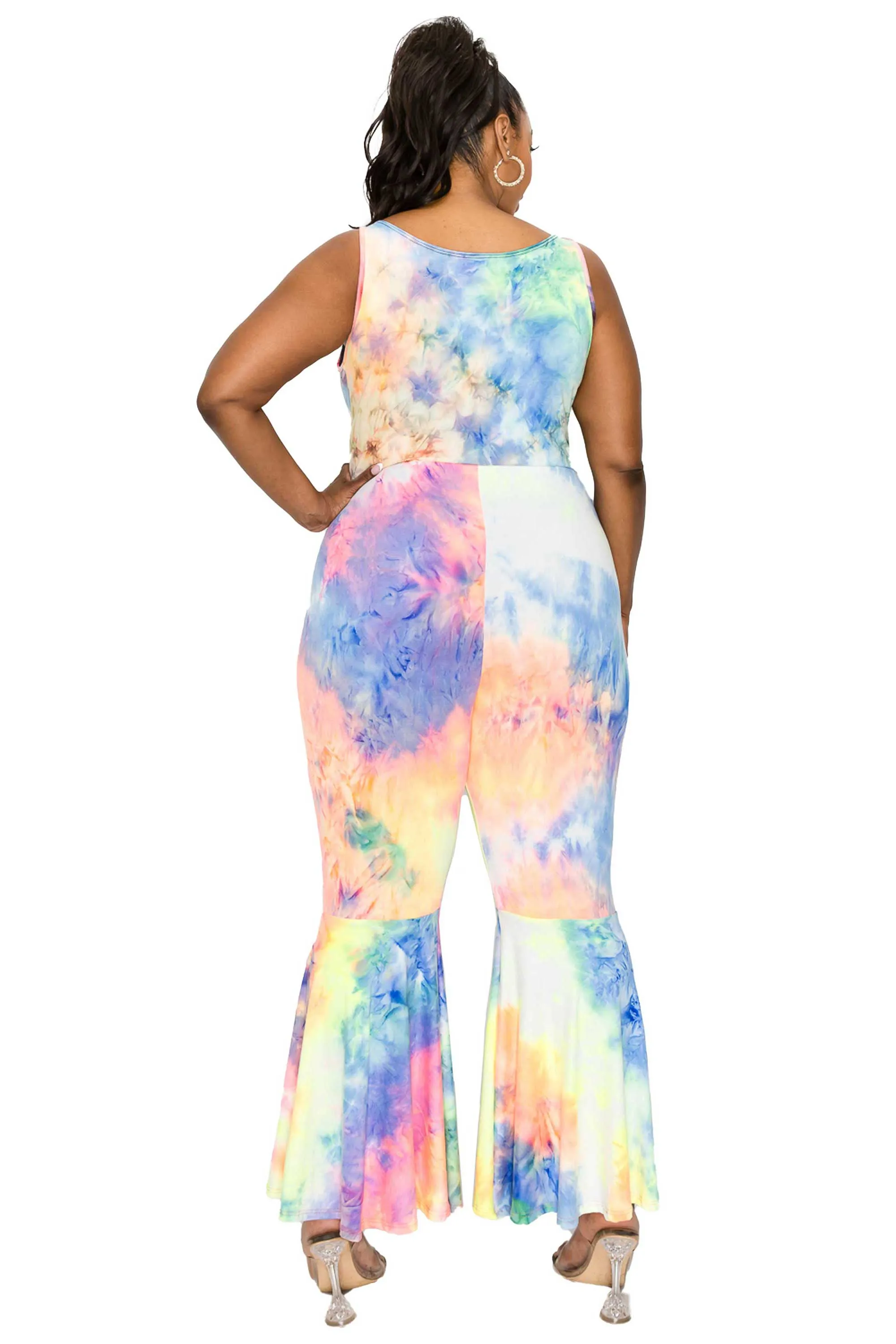 Kelse Tie Dye Bodycon Flare Leg Jumpsuit