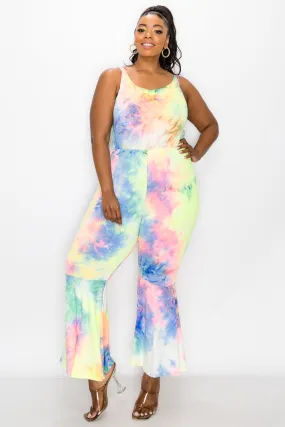 Kelse Tie Dye Bodycon Flare Leg Jumpsuit