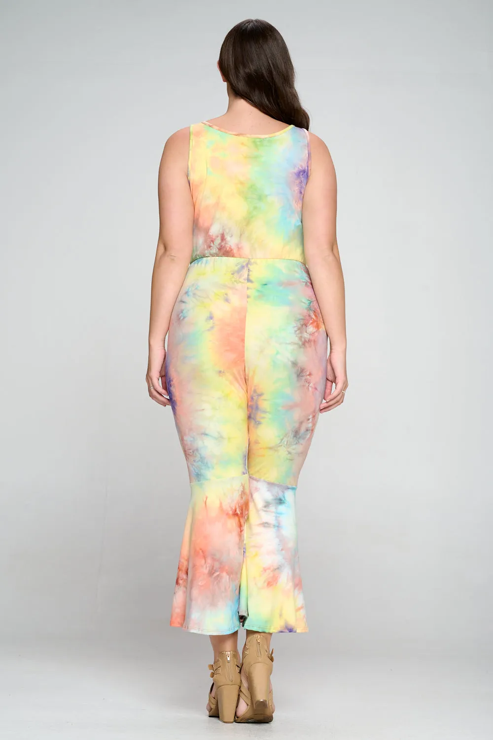 Kelse Tie Dye Bodycon Flare Leg Jumpsuit