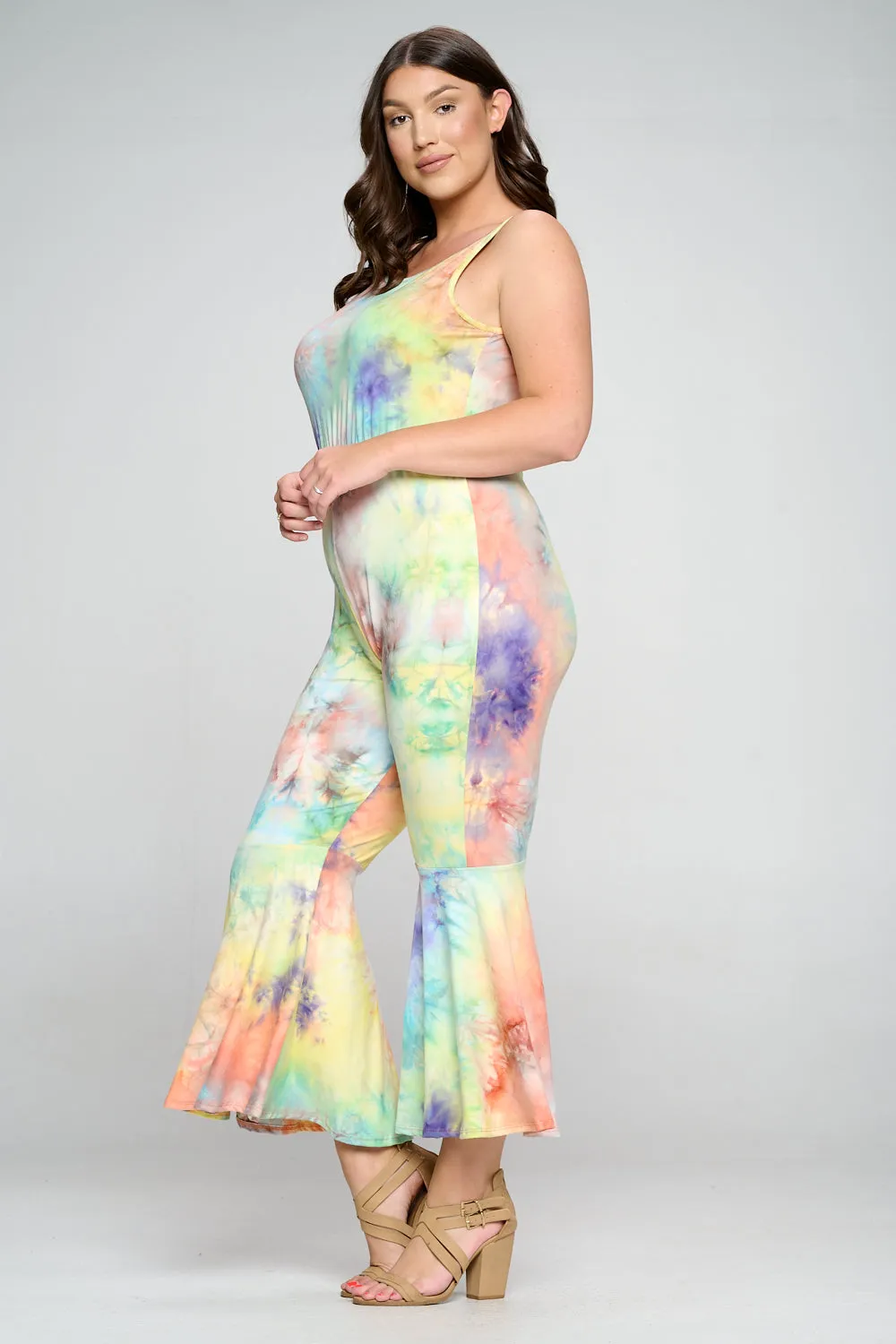 Kelse Tie Dye Bodycon Flare Leg Jumpsuit