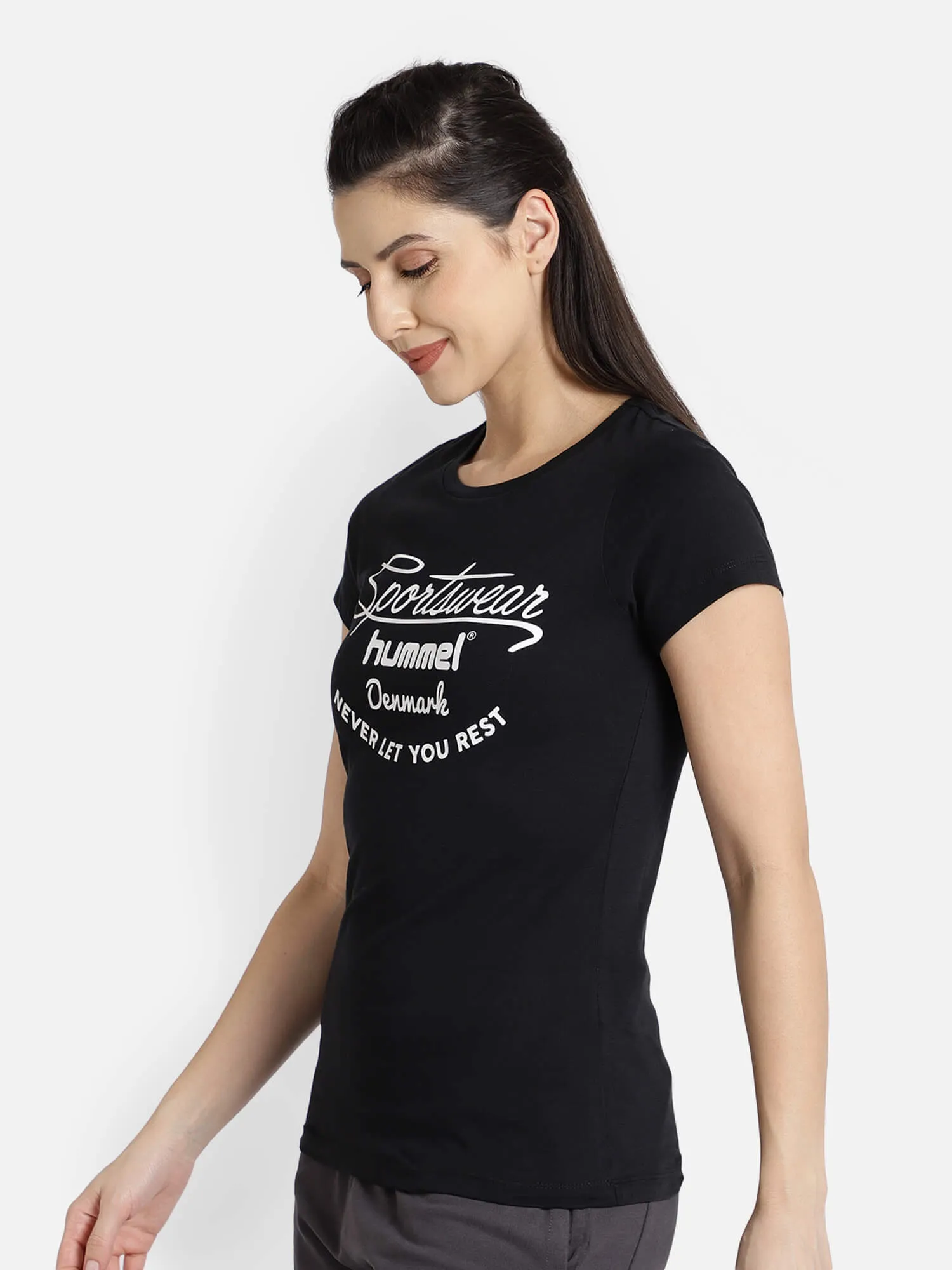 Kumin Women Cotton Black T-Shirt