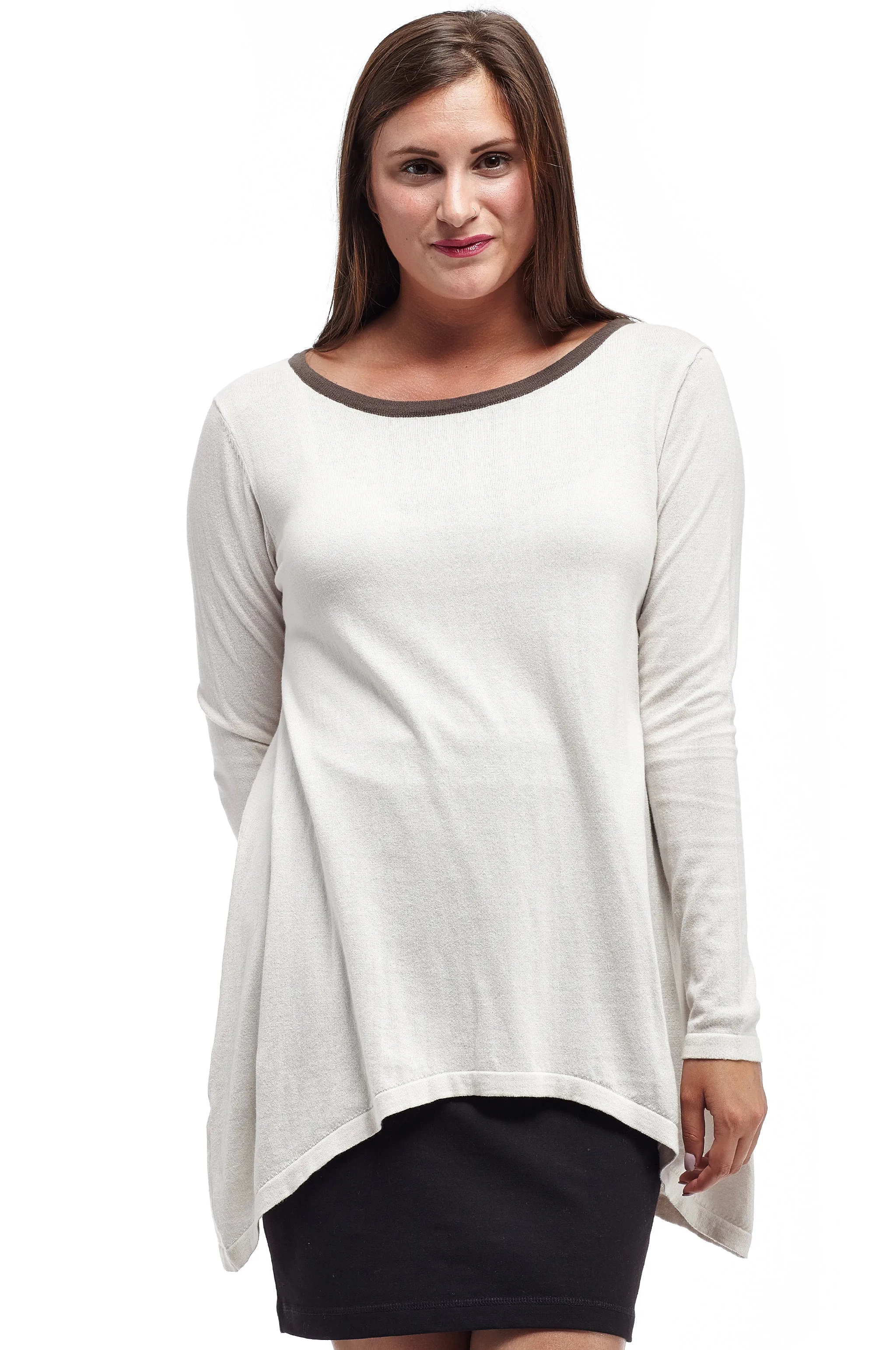 La Cera Hi-Lo Crew Neck Sweater Top - Plus Size