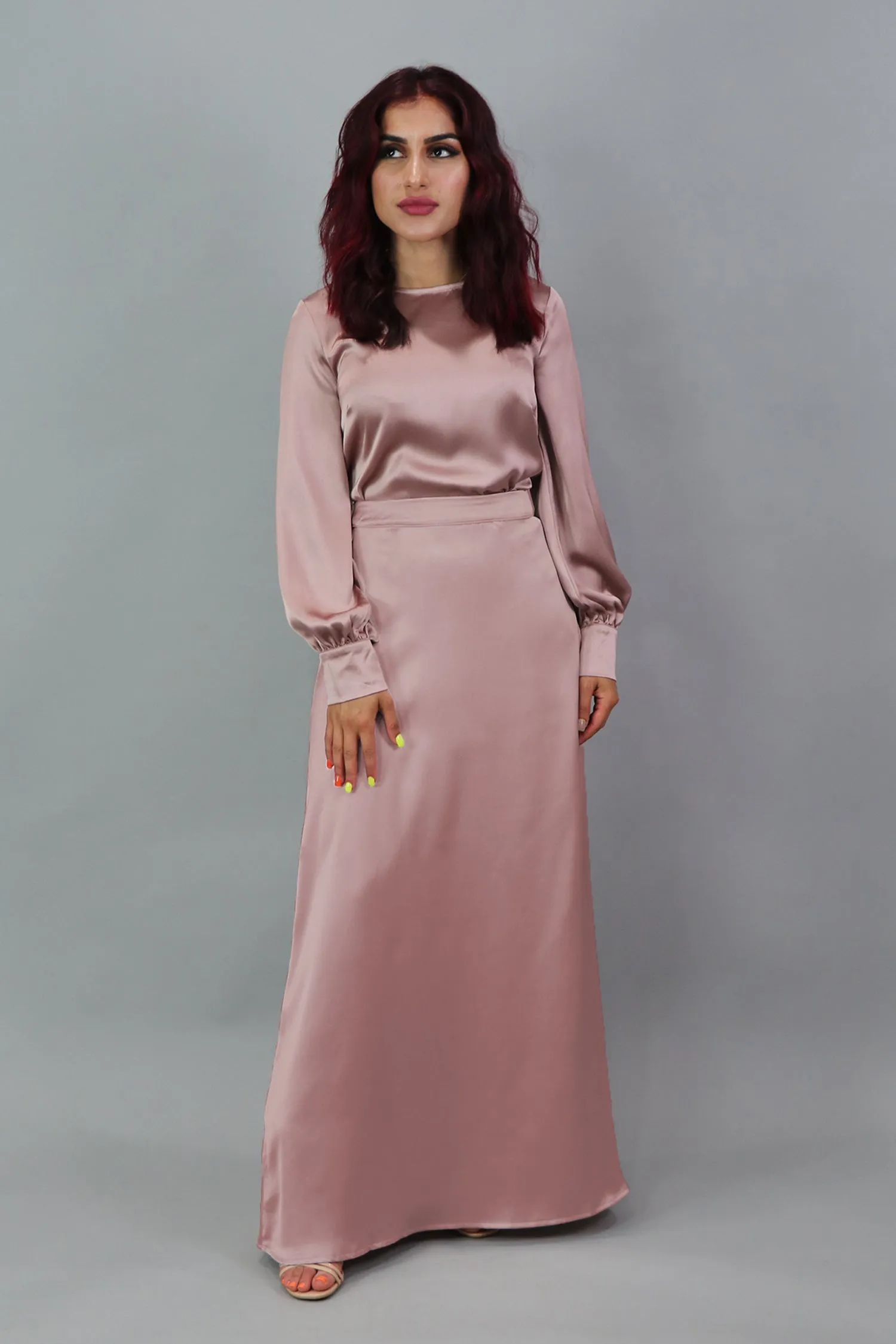 Lameera Satin Skirt - Dusty Rose