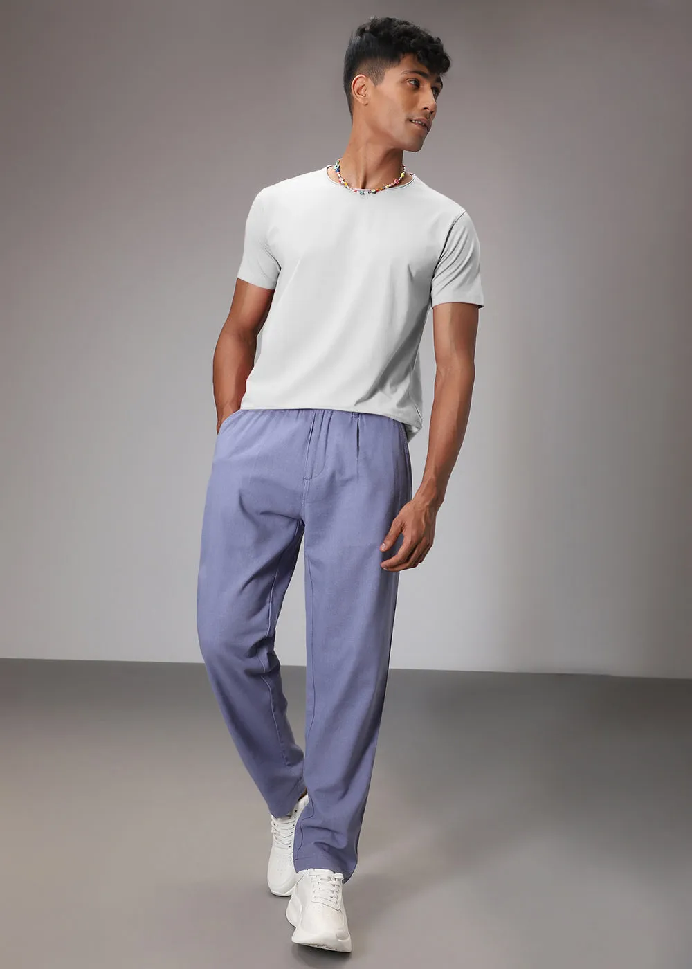 Lavender Comfort Fit Linen Pant