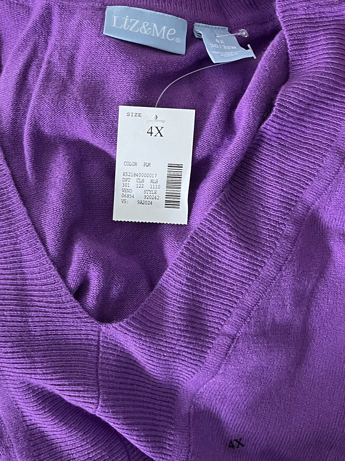 Liz & Me Size 4X (30/32) Plum Sweater NWT