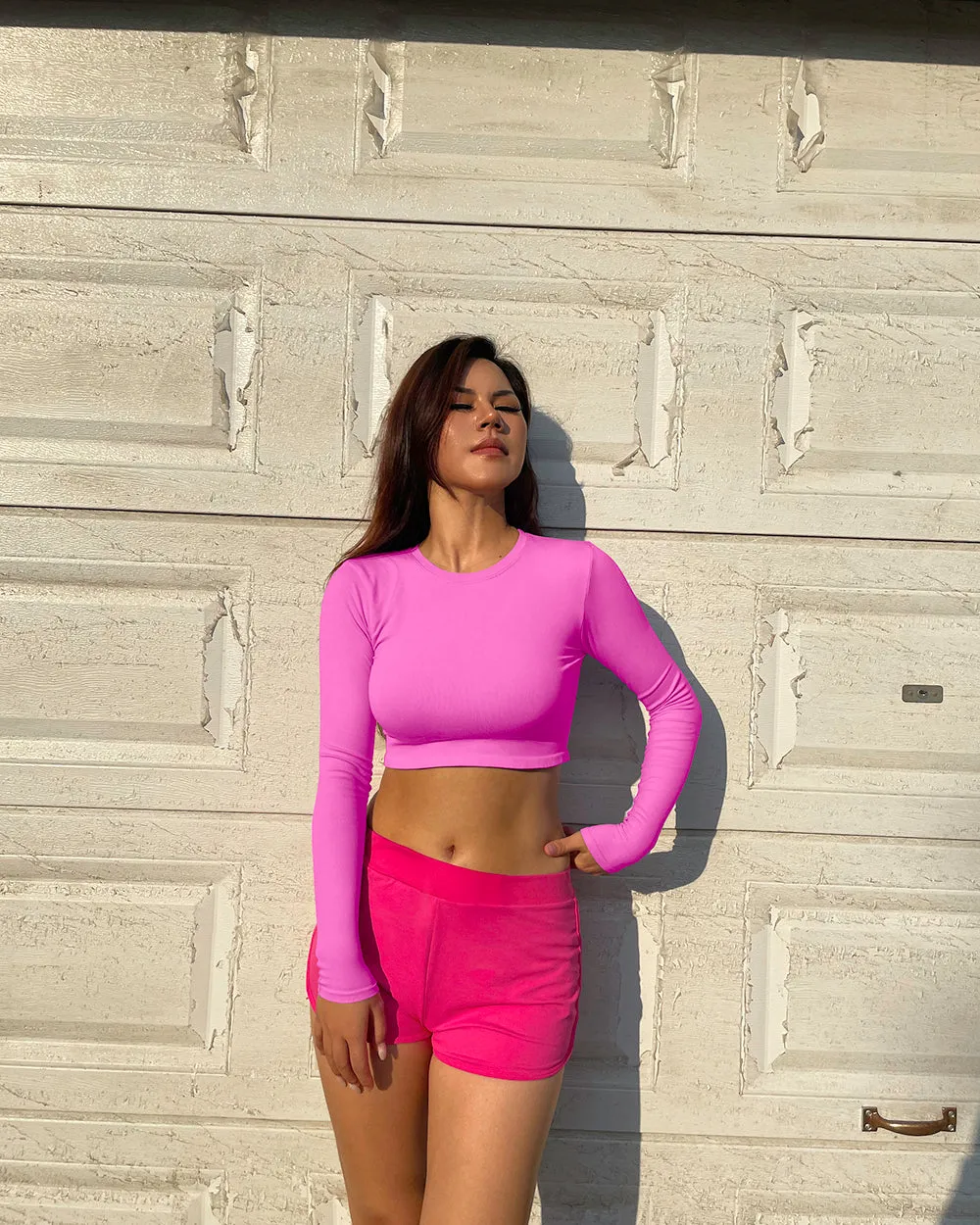 Long Sleeve Crew Neck Shirts Crop Tops