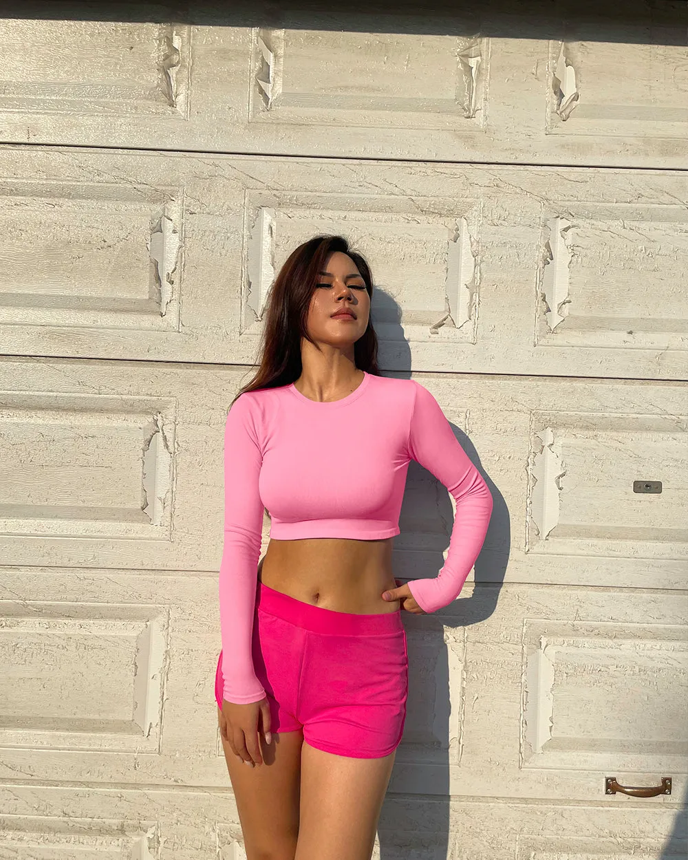 Long Sleeve Crew Neck Shirts Crop Tops