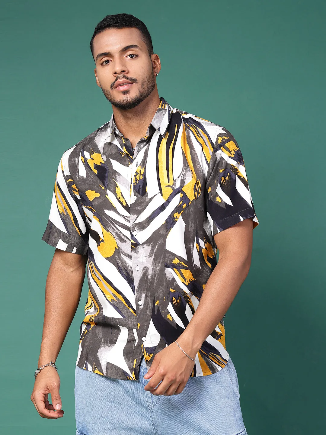 Men's Abstract Print Rayon Slim Fit Shirt