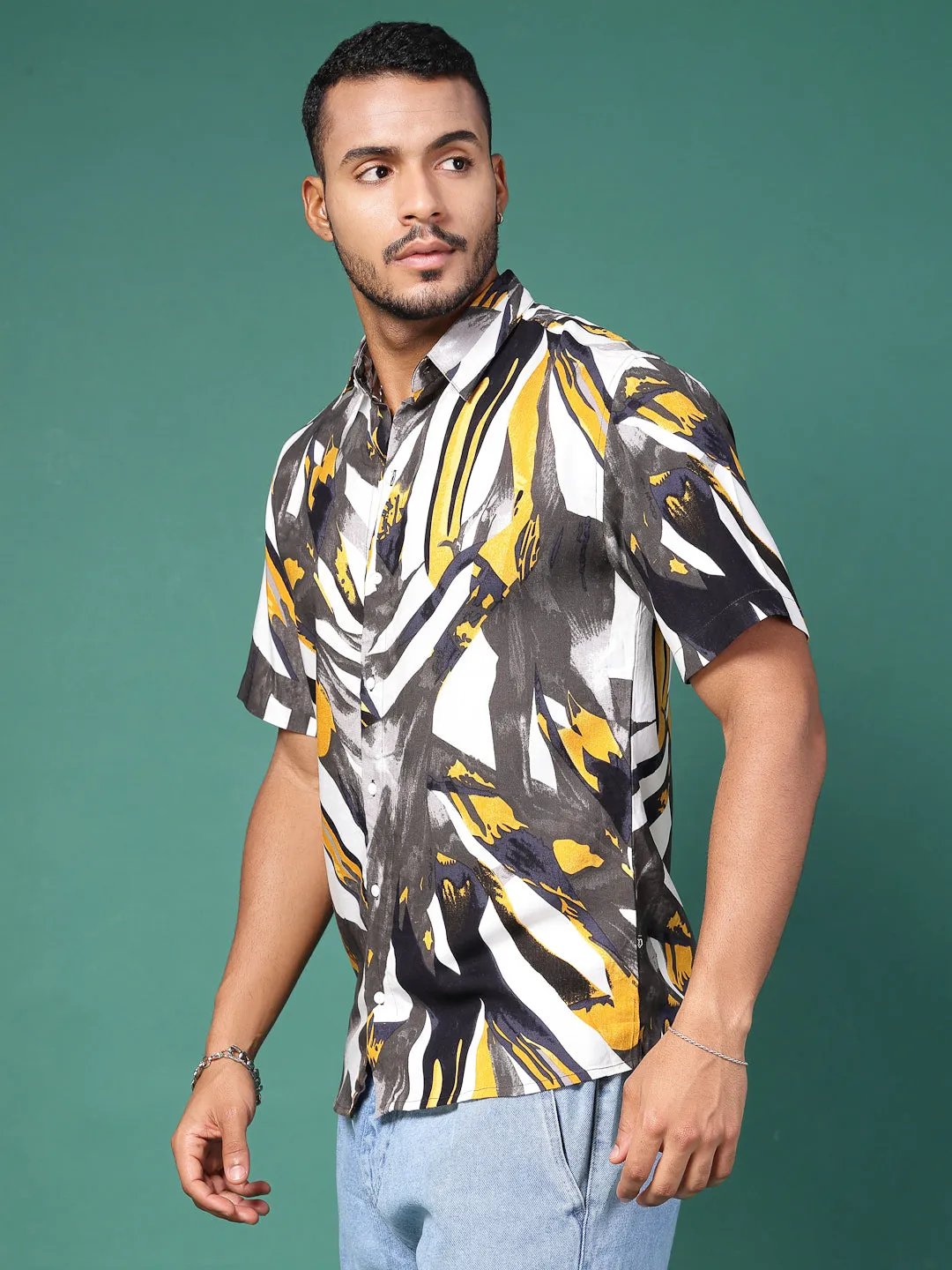 Men's Abstract Print Rayon Slim Fit Shirt