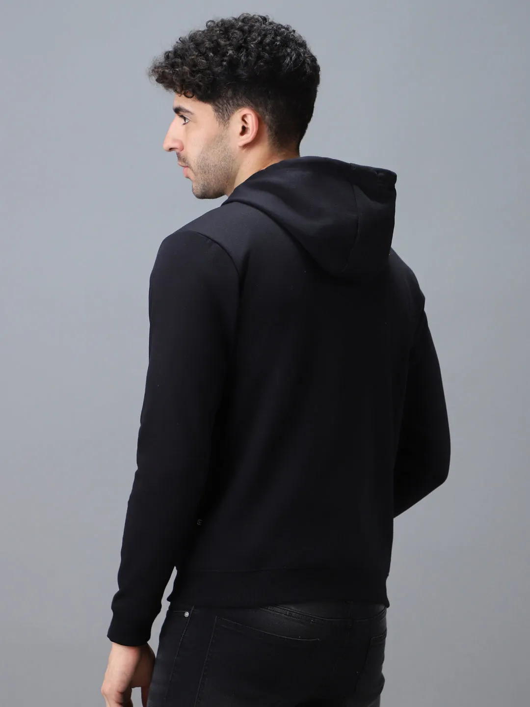 Men's Black, Red Cotton Zippered Hooded Sweatshirt