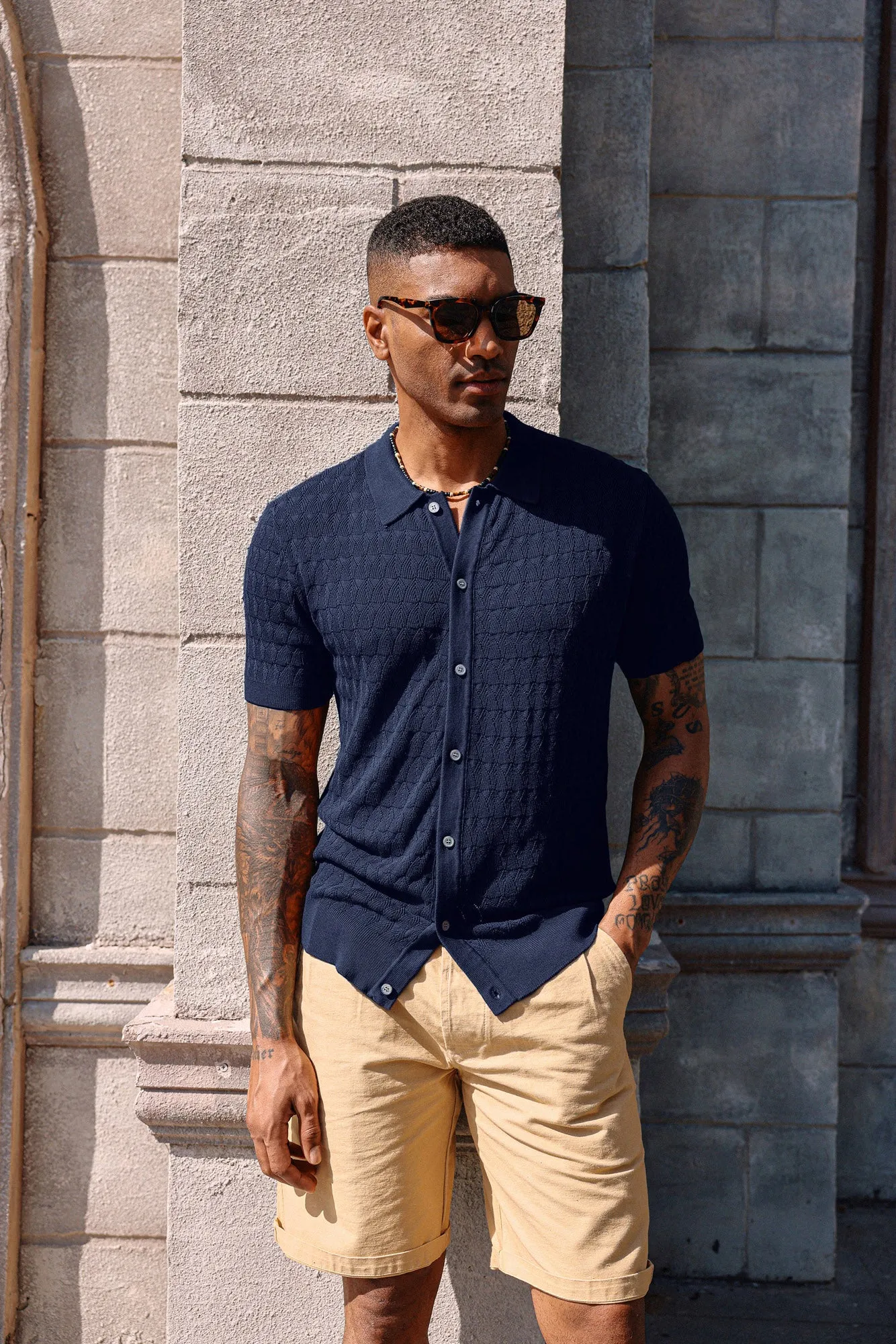 Men's Knit Polo Shirts Short Sleeve Cardigan Lightweight Casual Button Down Shirts Beach Tops