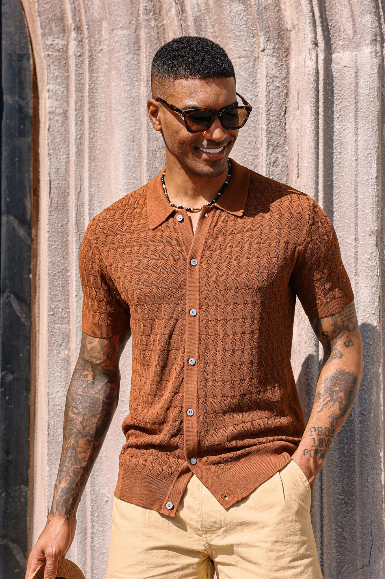 Men's Knit Polo Shirts Short Sleeve Cardigan Lightweight Casual Button Down Shirts Beach Tops