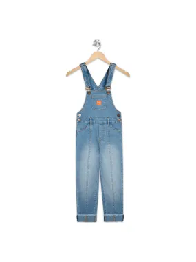 Naughty Dungaree® Boys Full Length Light Blue Denim Pleated Dungaree with Raw Edge Hem