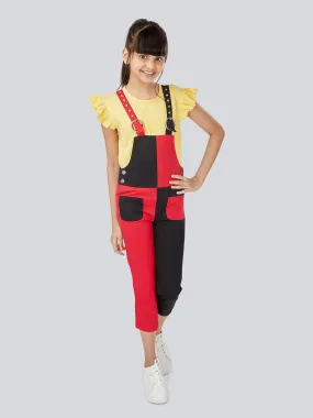 Naughty Dungaree® Girls Full Length Red & Black Dungaree