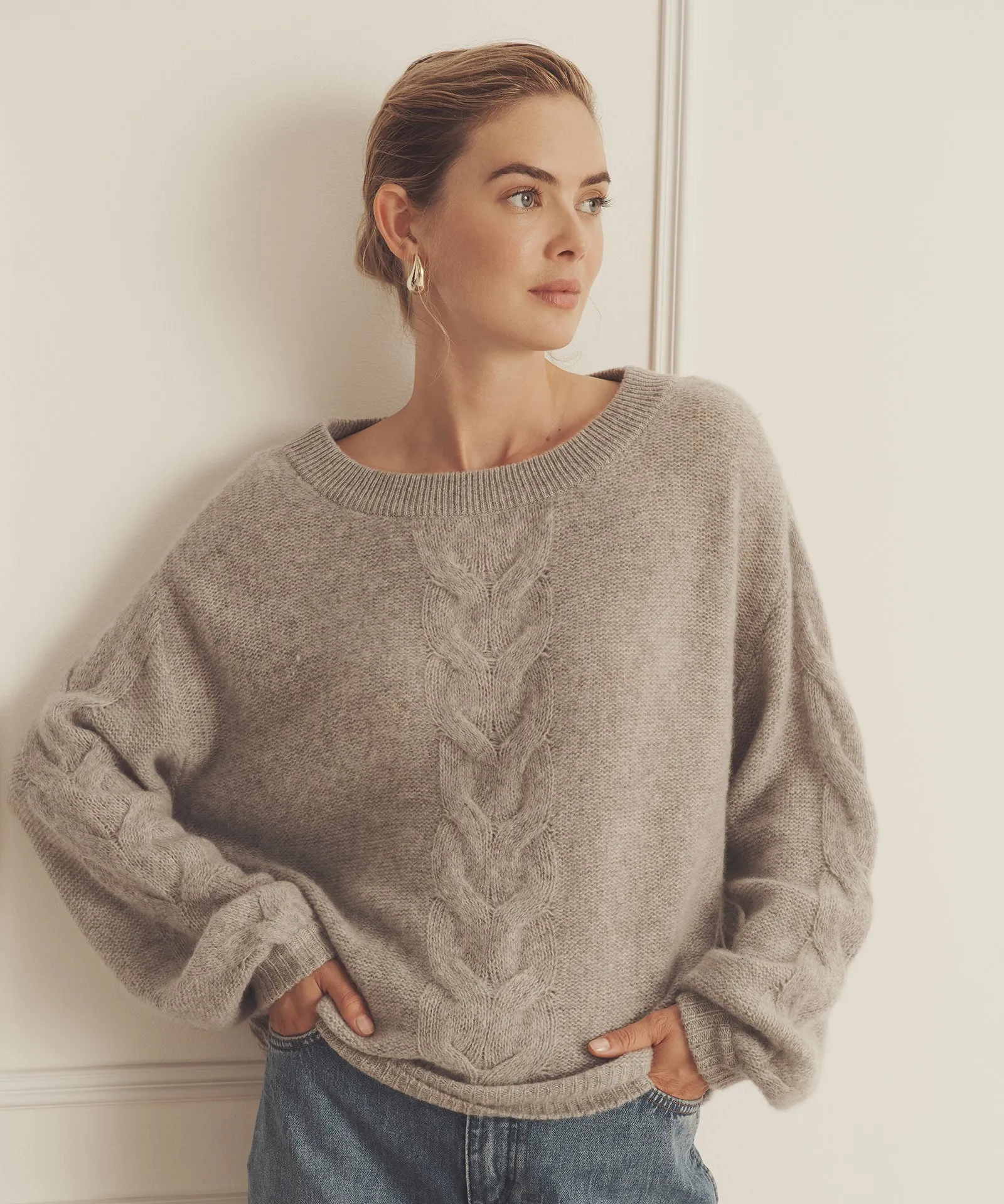 Novelty Cashmere Airy Cable Crew