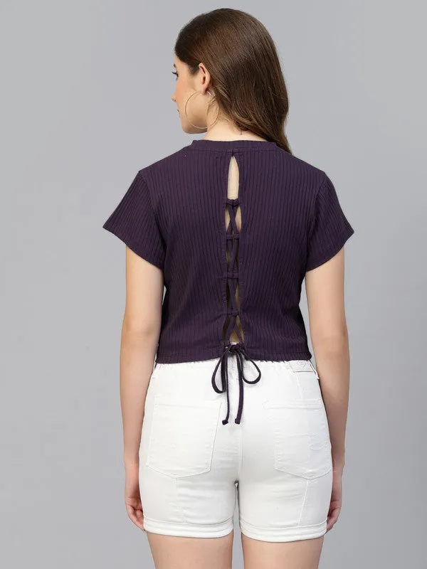 Odour Free Purple U Neck Crop Top For Women