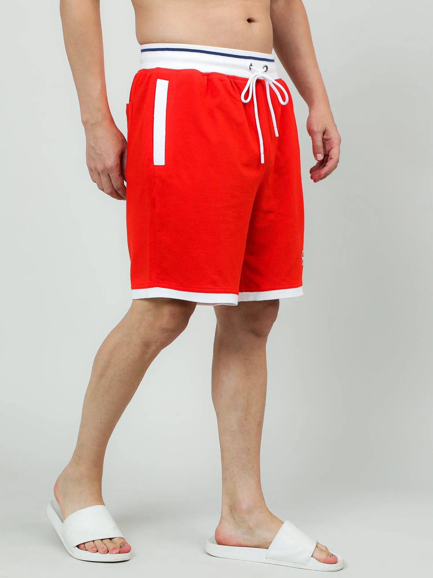 Orange Cotton Knee Length Shorts