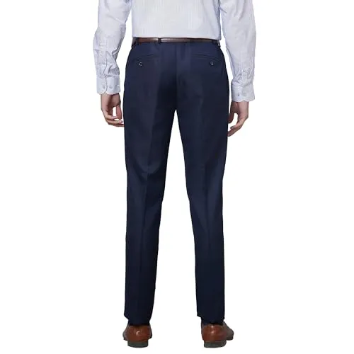 Raymond Men's Slim Fit Polyviscose Blend Flat Front Structure Pattern Dark Blue Formal Trouser (Size: 34)-RMTS04735-B8