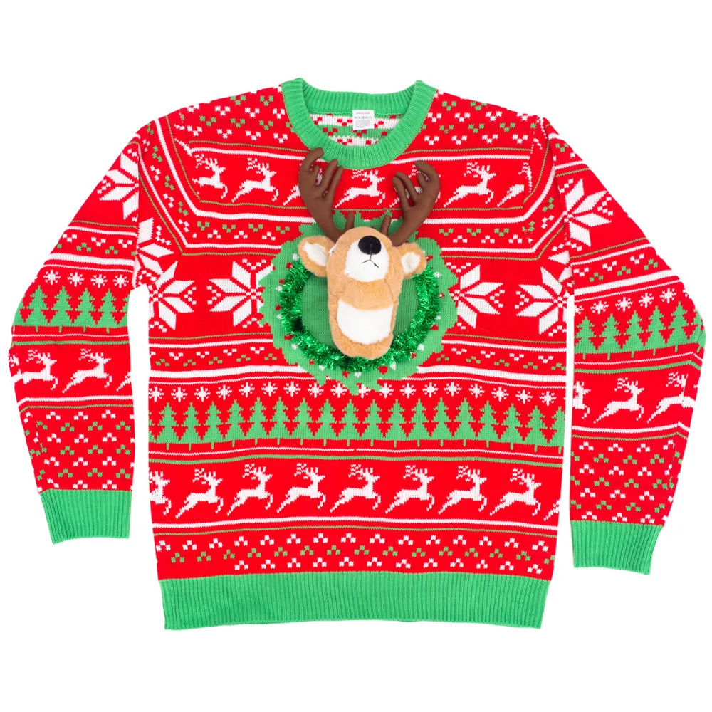 Reindeer Trophy Head 3D LED Sweater