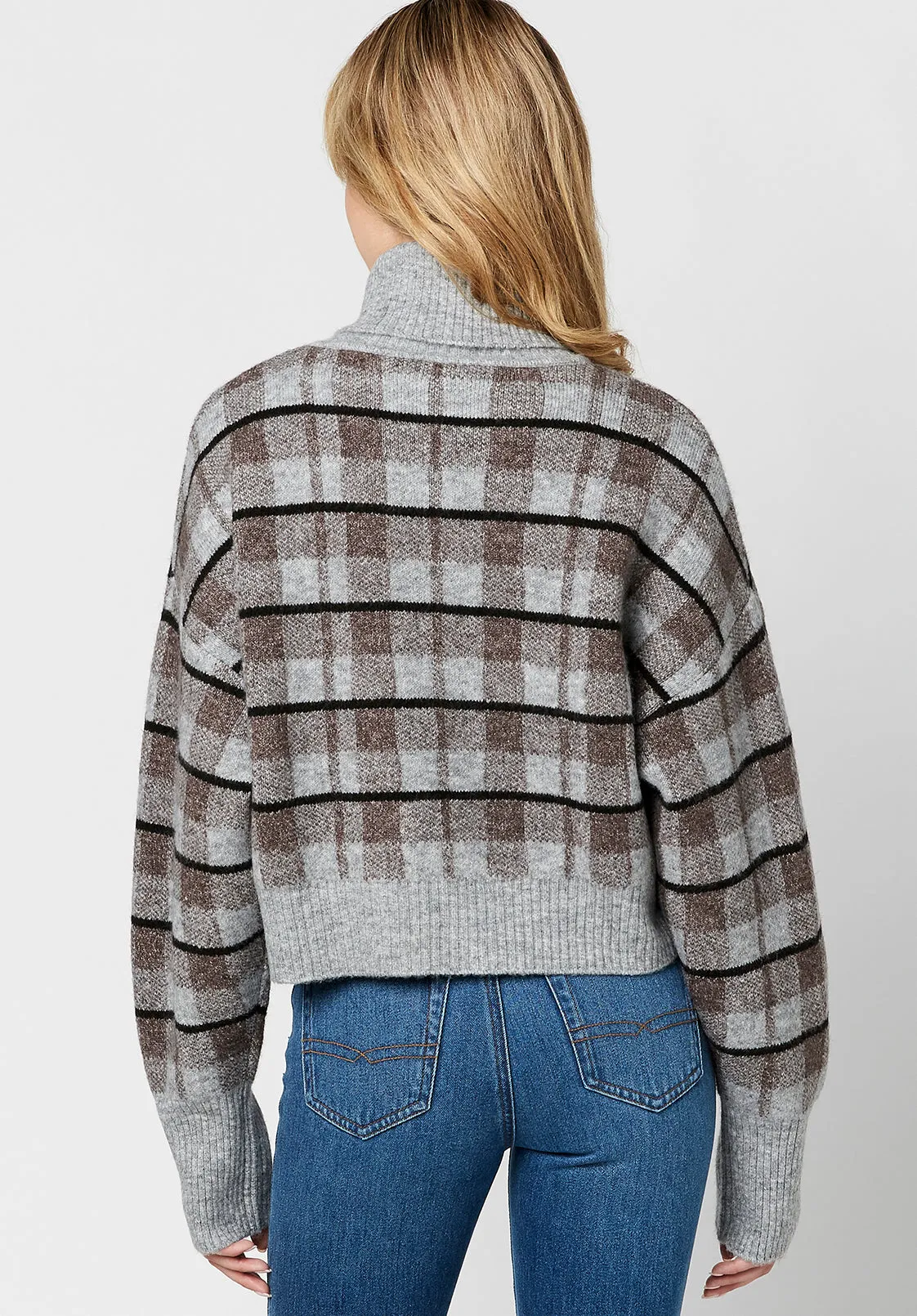 Remi Women's Sweater in Grey Windowpane Plaid - SW0557F