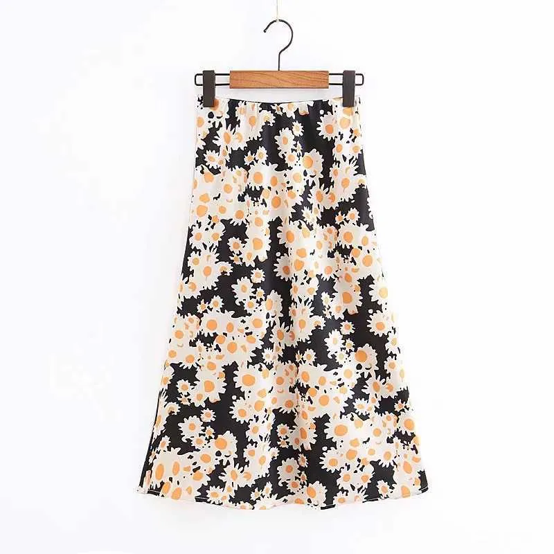 Retro Elastic Band High Waisted Leopard Print Satin Midi Skirt