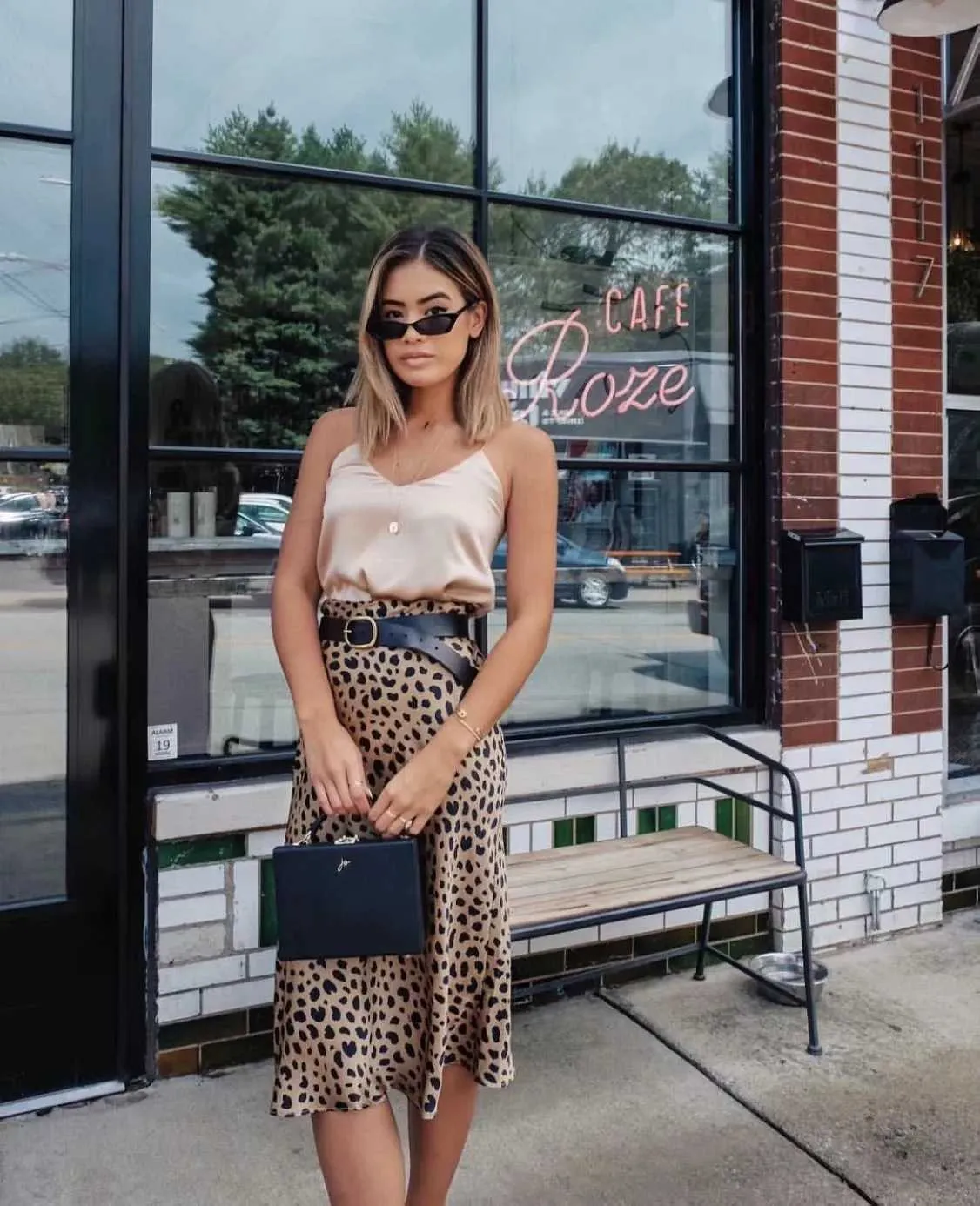 Retro Elastic Band High Waisted Leopard Print Satin Midi Skirt