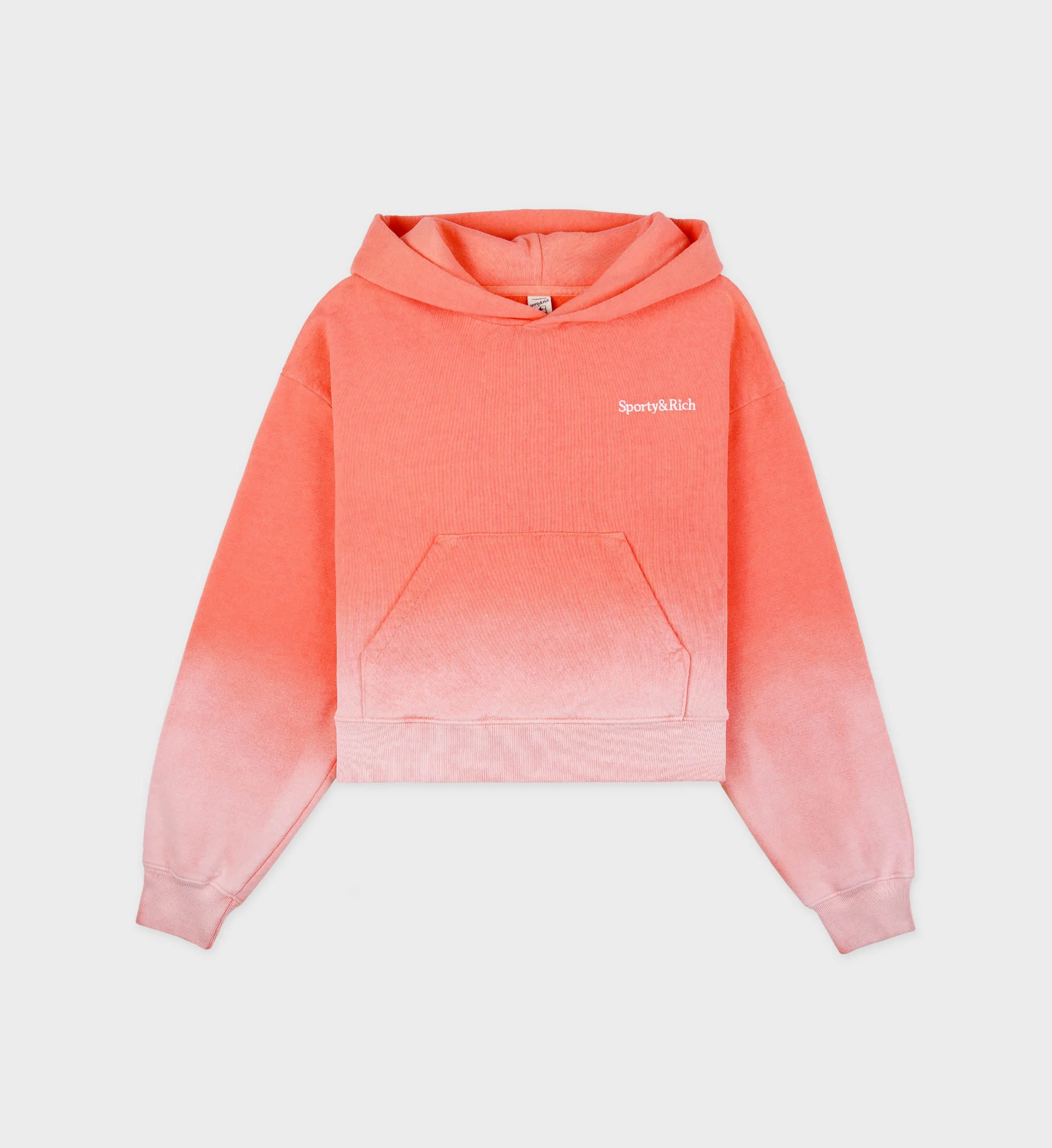 Serif Logo Cropped Hoodie - Dip Dye Pink/White