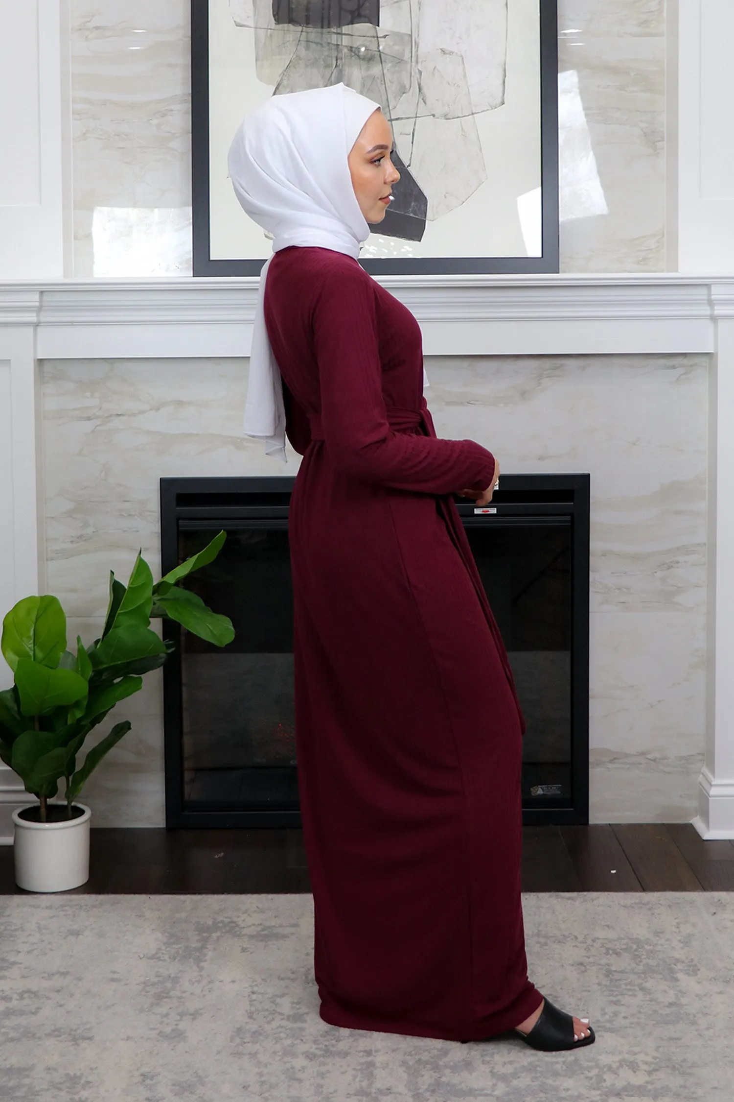 Sheath Ribbed Maxi Dress - Maroon