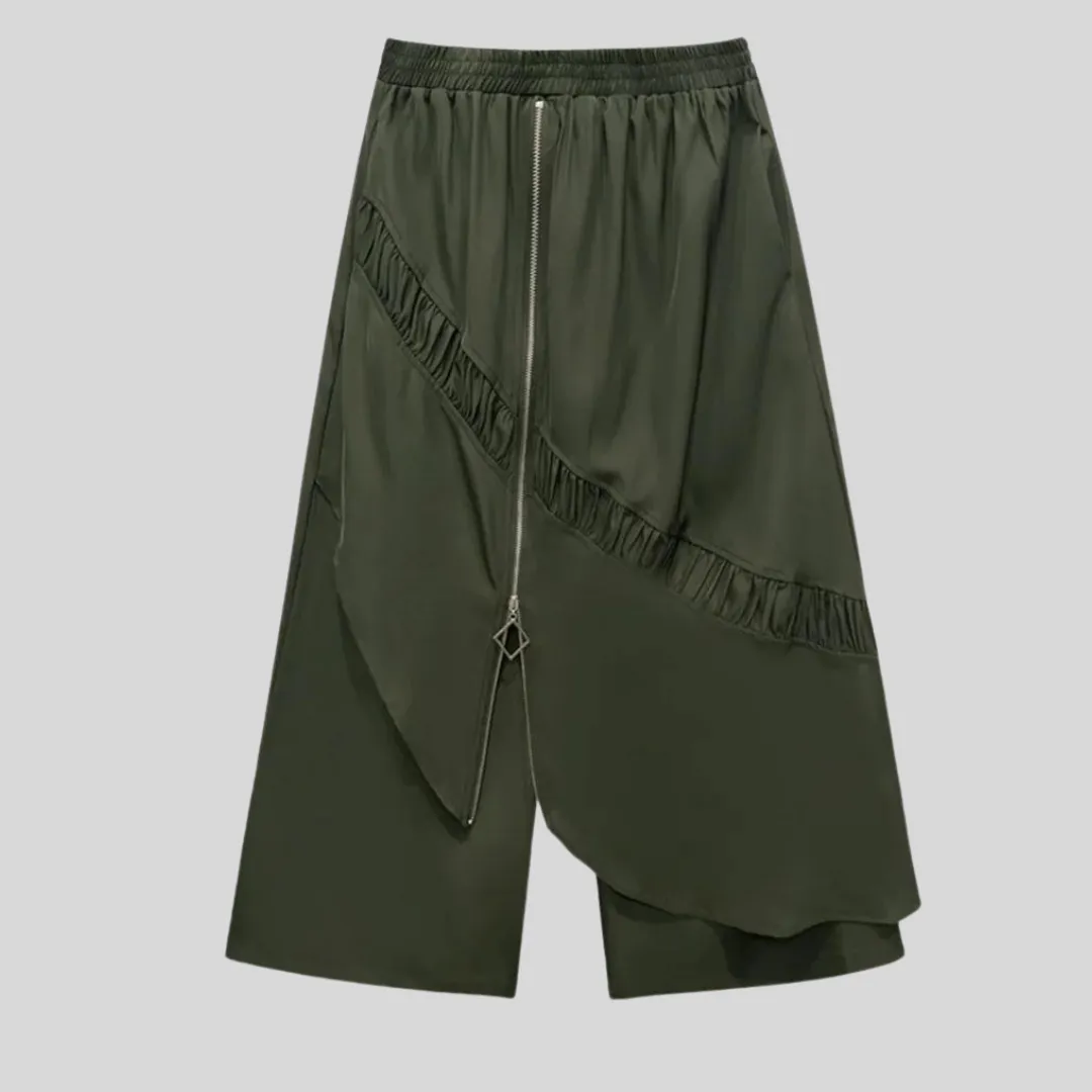 Simple Moderne Street Punk Irregular Design Overlay Olive Green Trousers