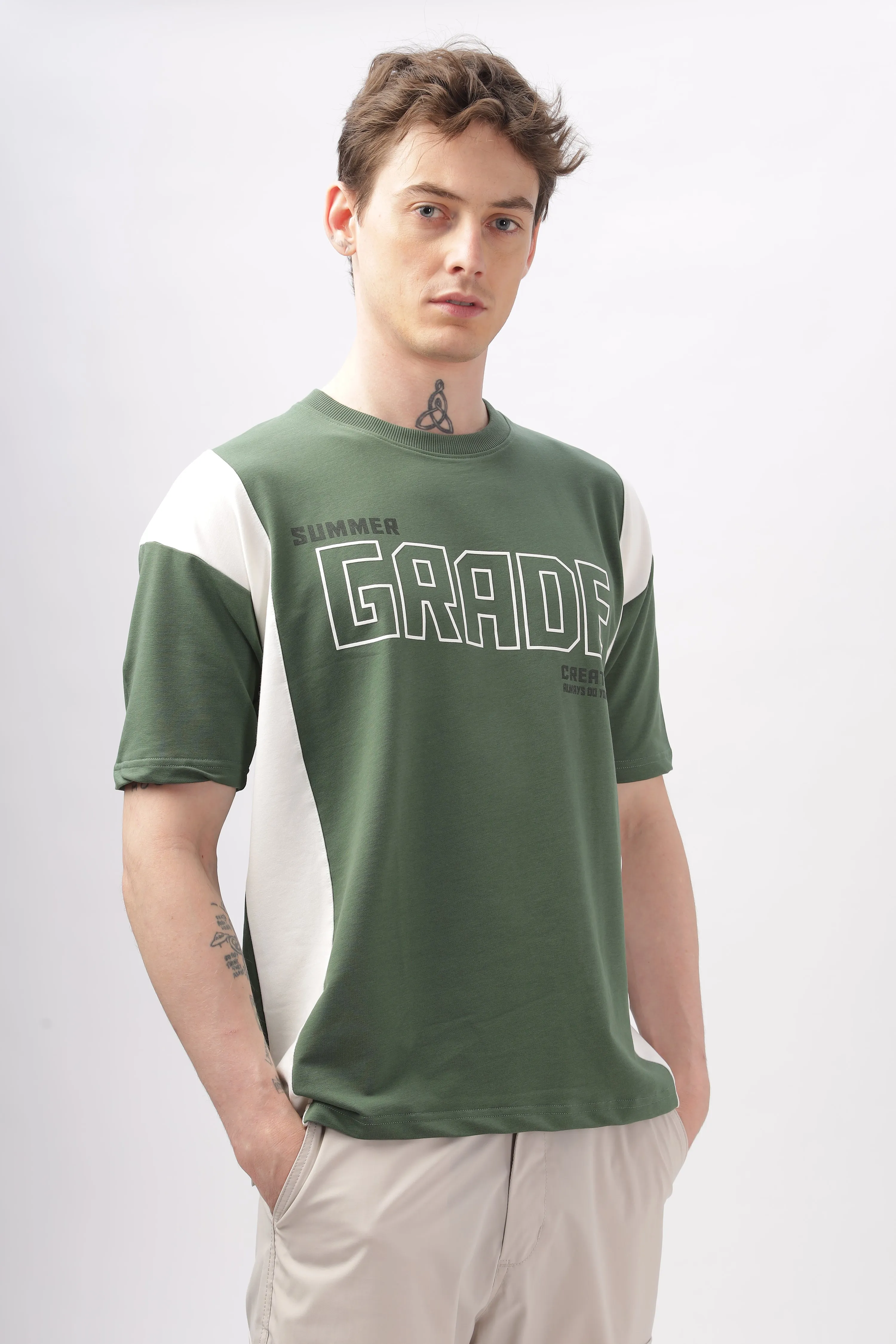 Summer Grade Drop Shoulder Green  T-shirt