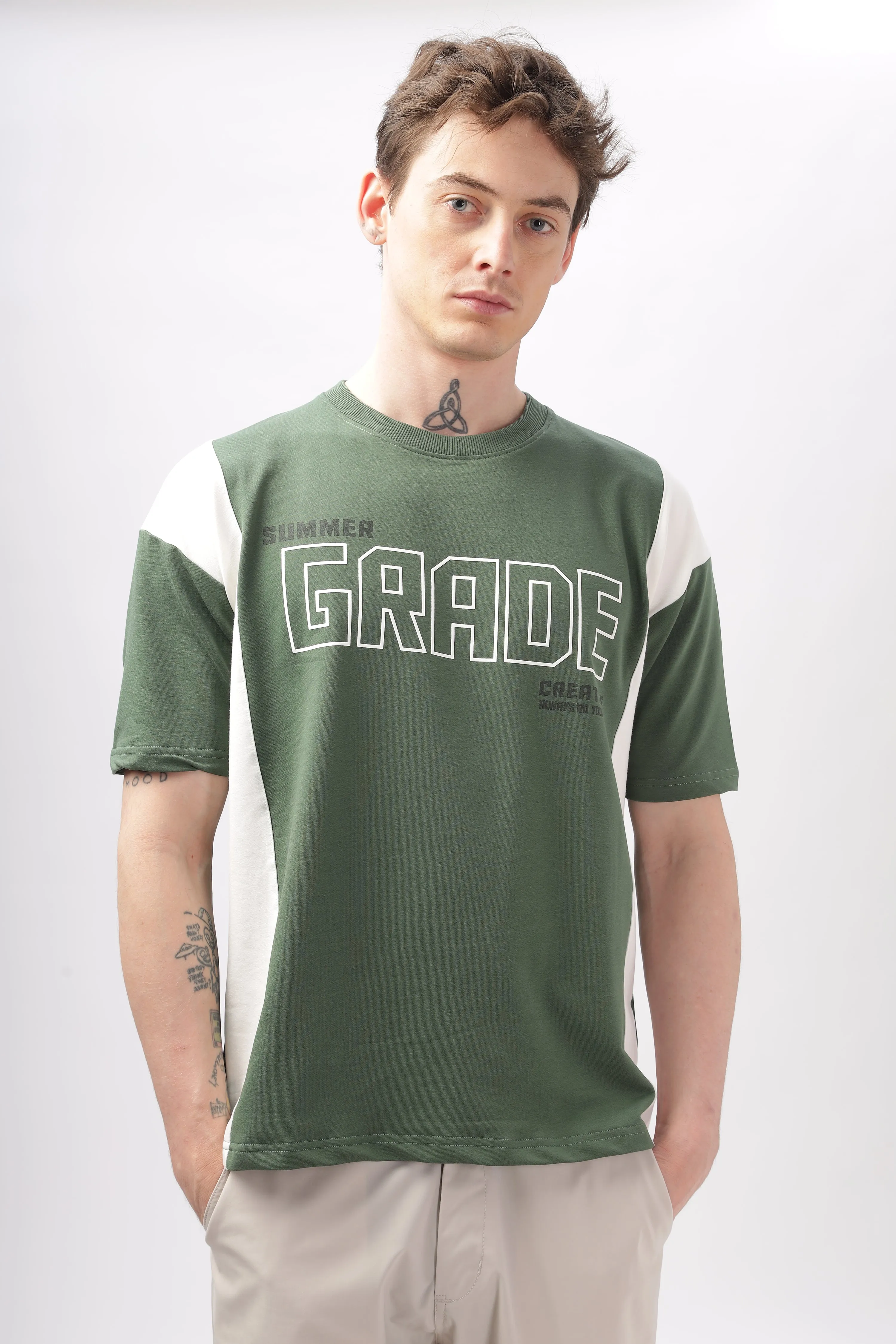 Summer Grade Drop Shoulder Green  T-shirt