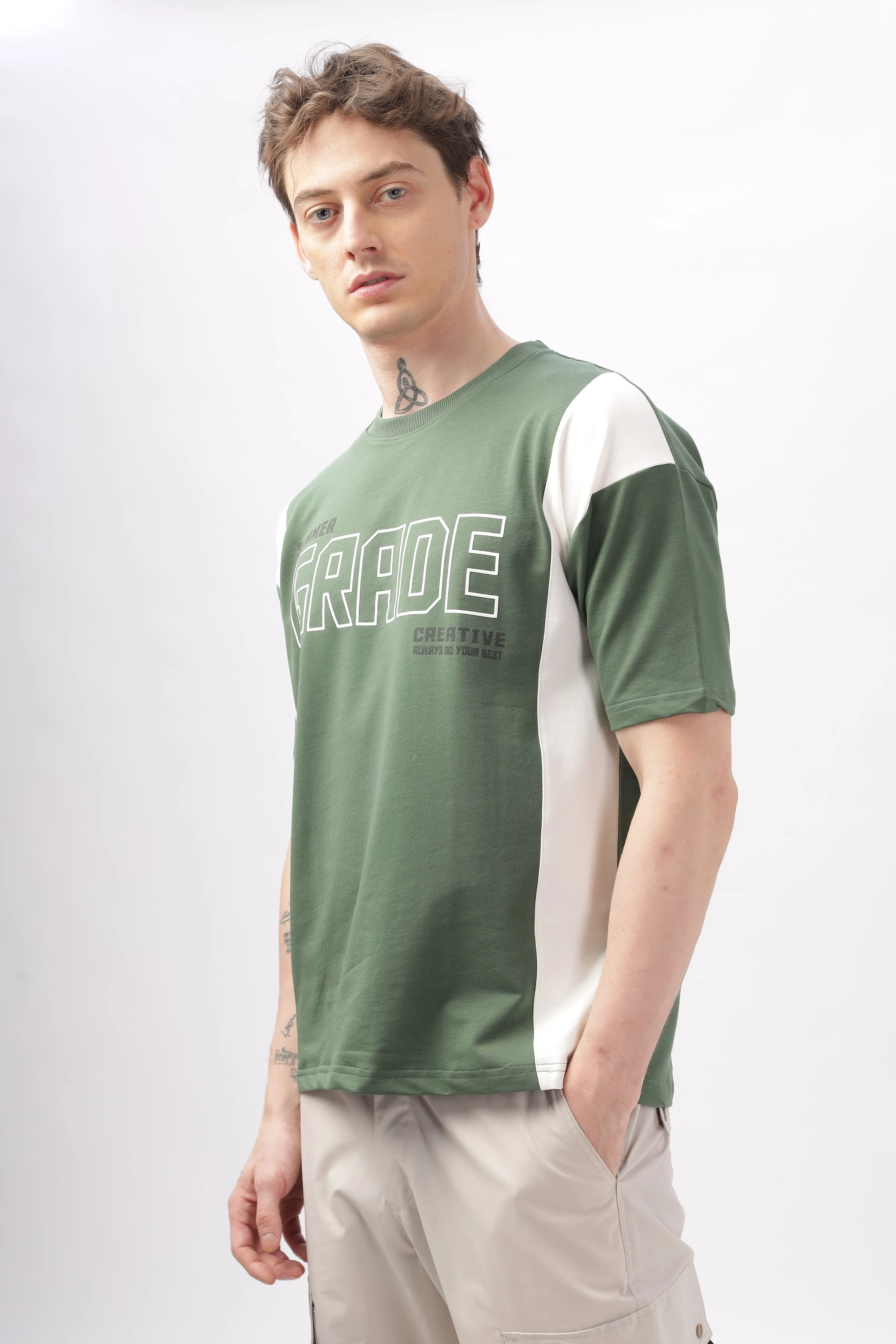 Summer Grade Drop Shoulder Green  T-shirt