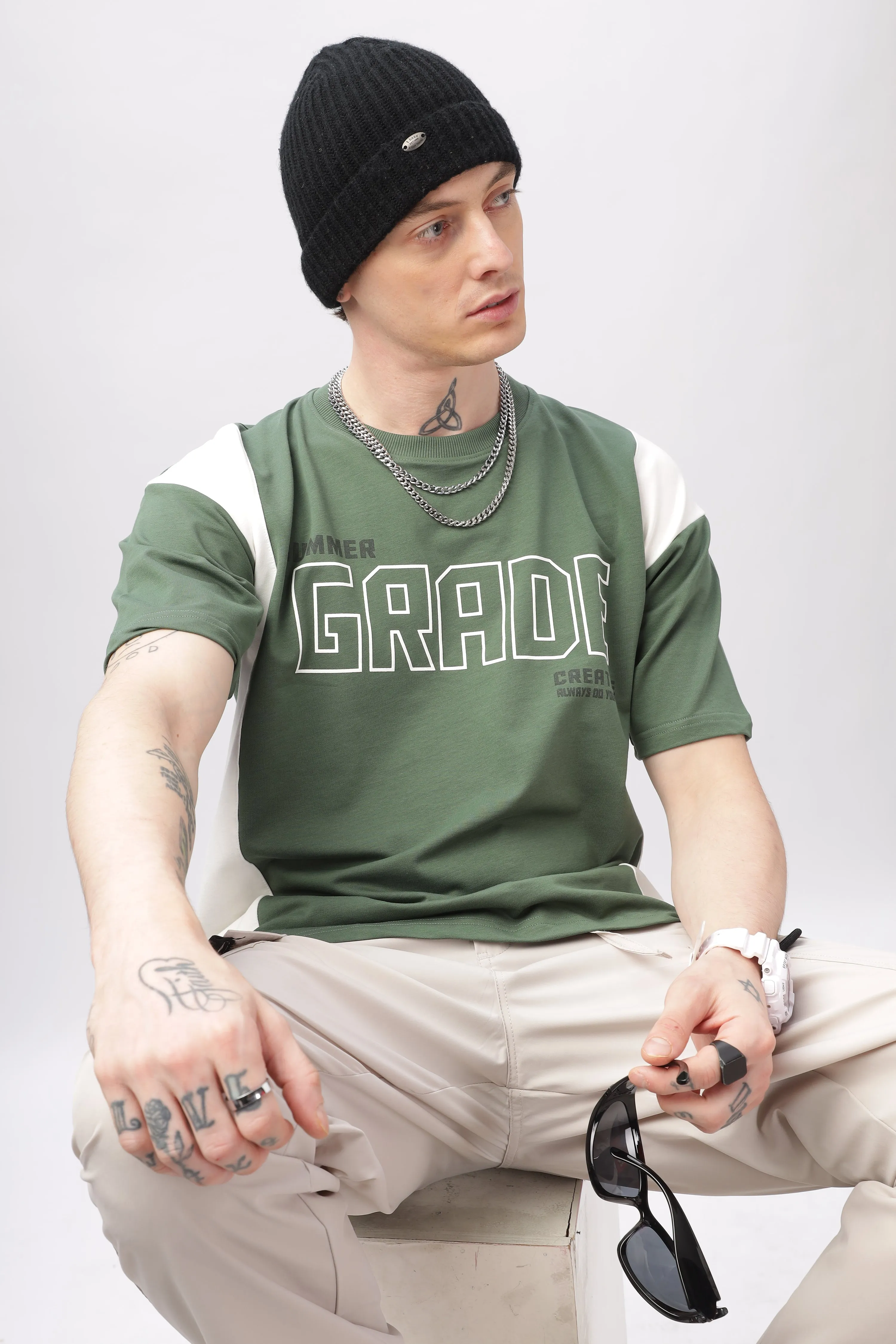 Summer Grade Drop Shoulder Green  T-shirt