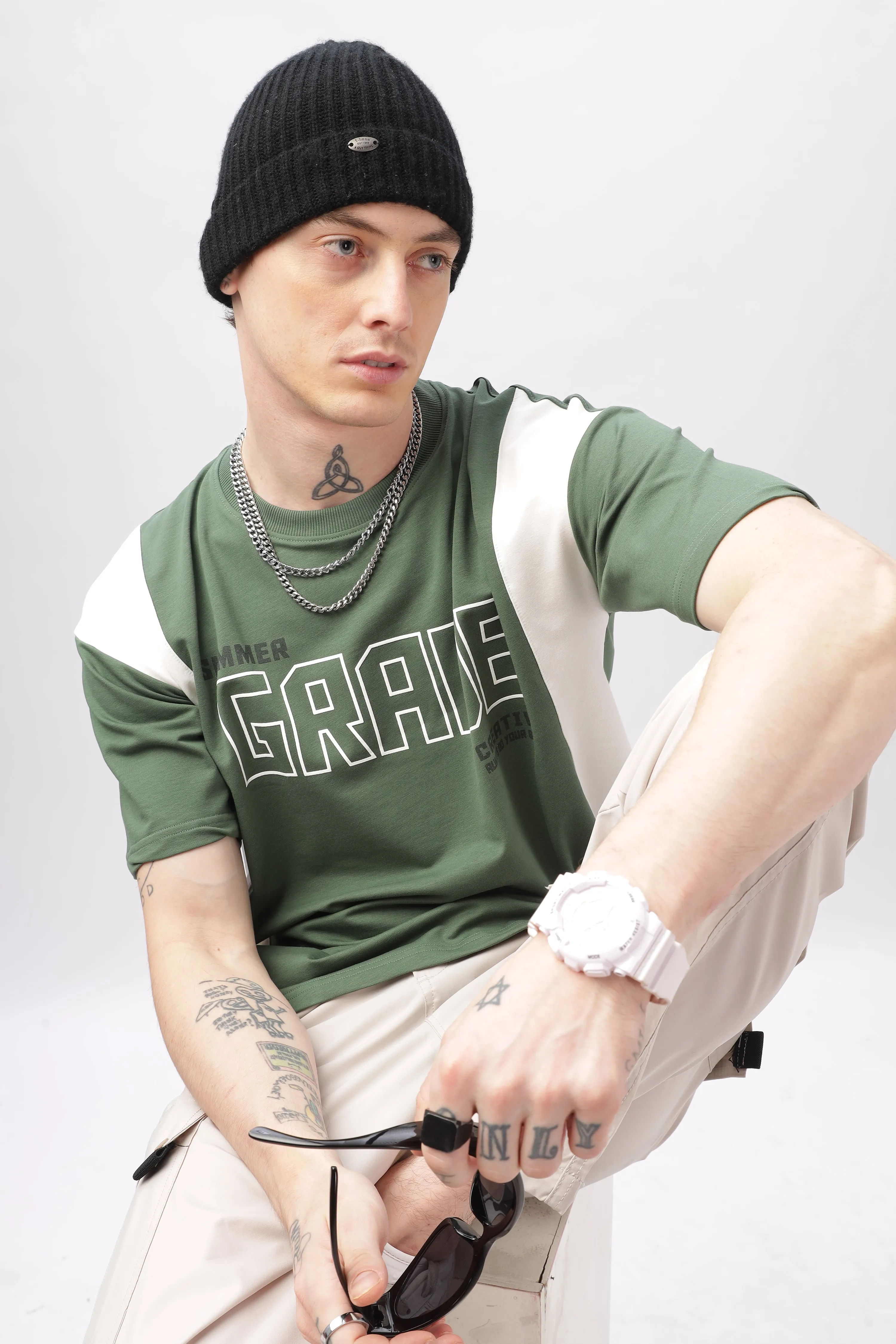 Summer Grade Drop Shoulder Green  T-shirt