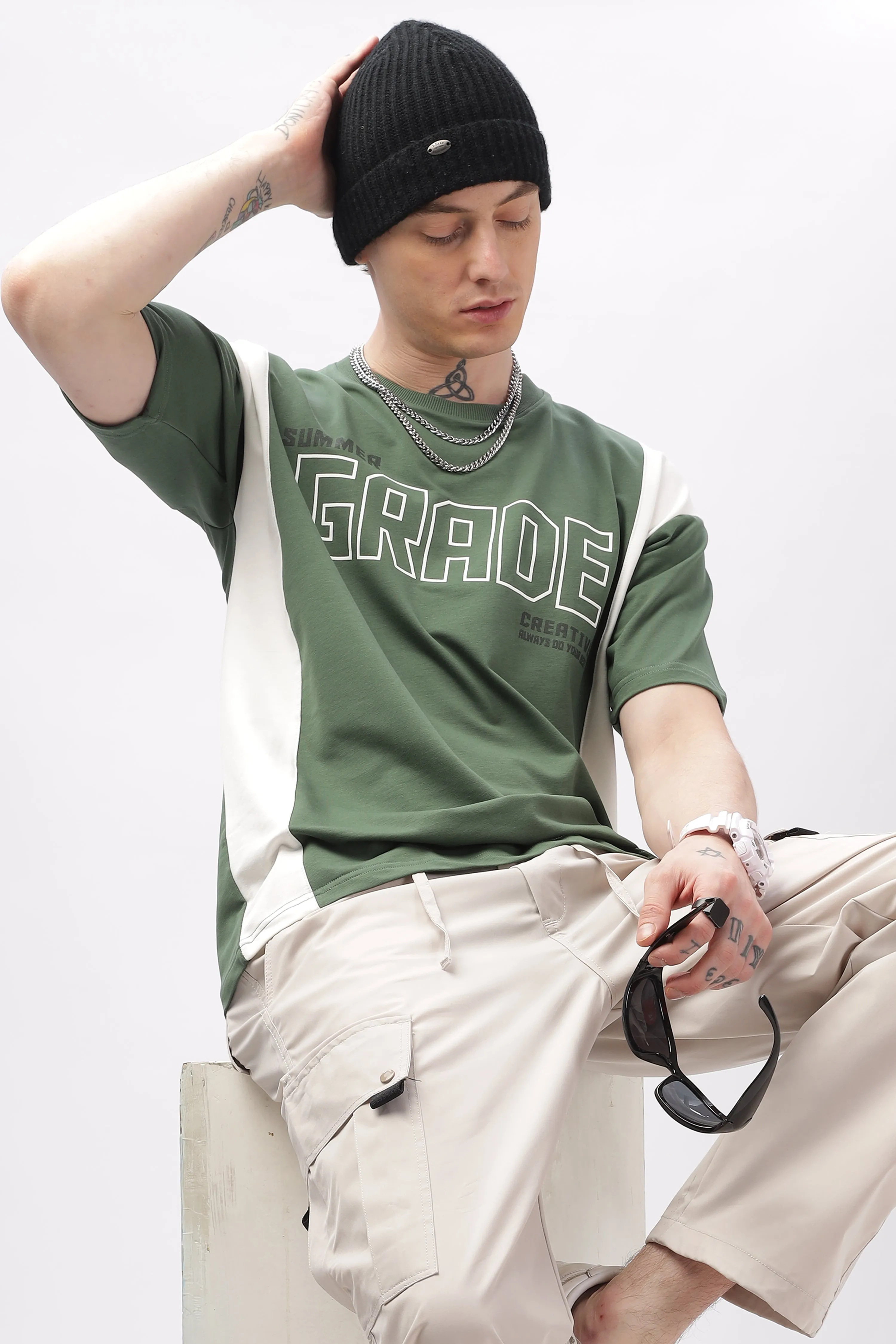 Summer Grade Drop Shoulder Green  T-shirt