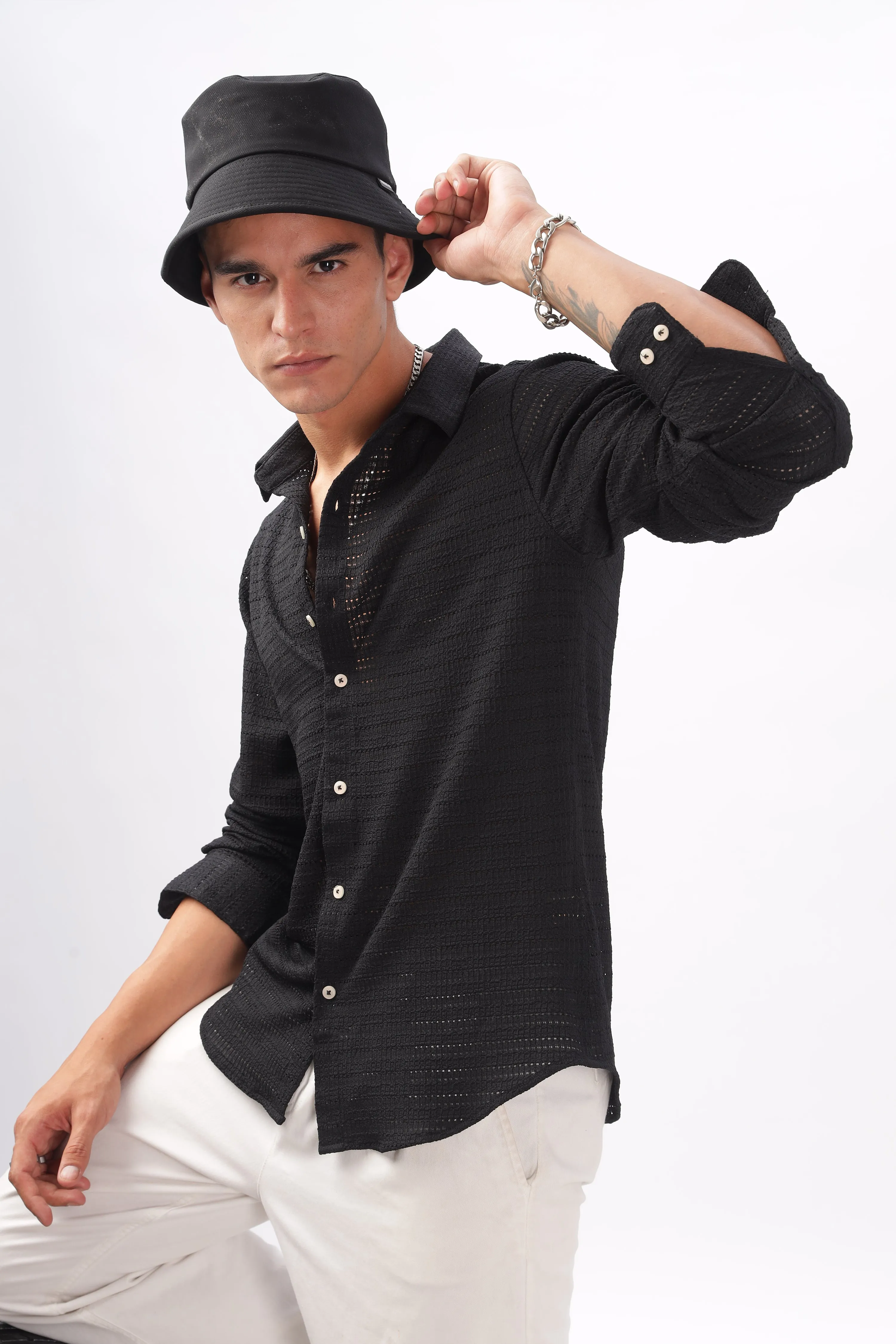 Textured  Black Shirt