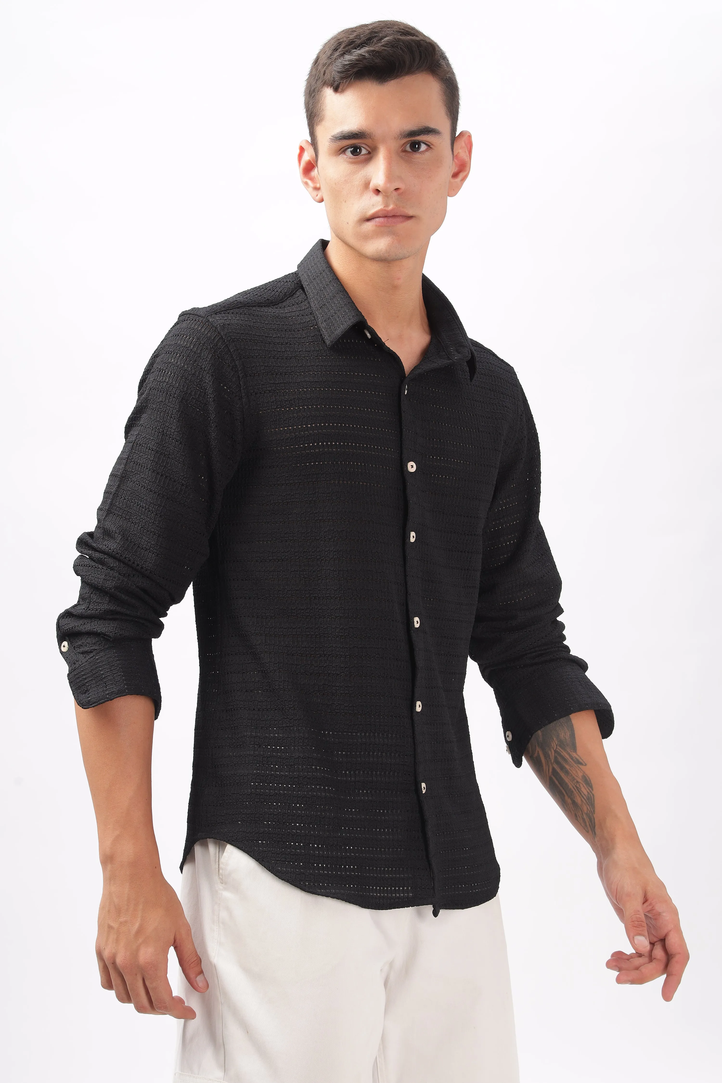 Textured  Black Shirt