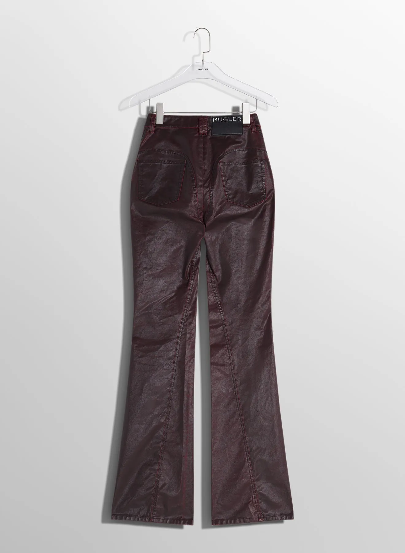 vampire red waxed denim pants