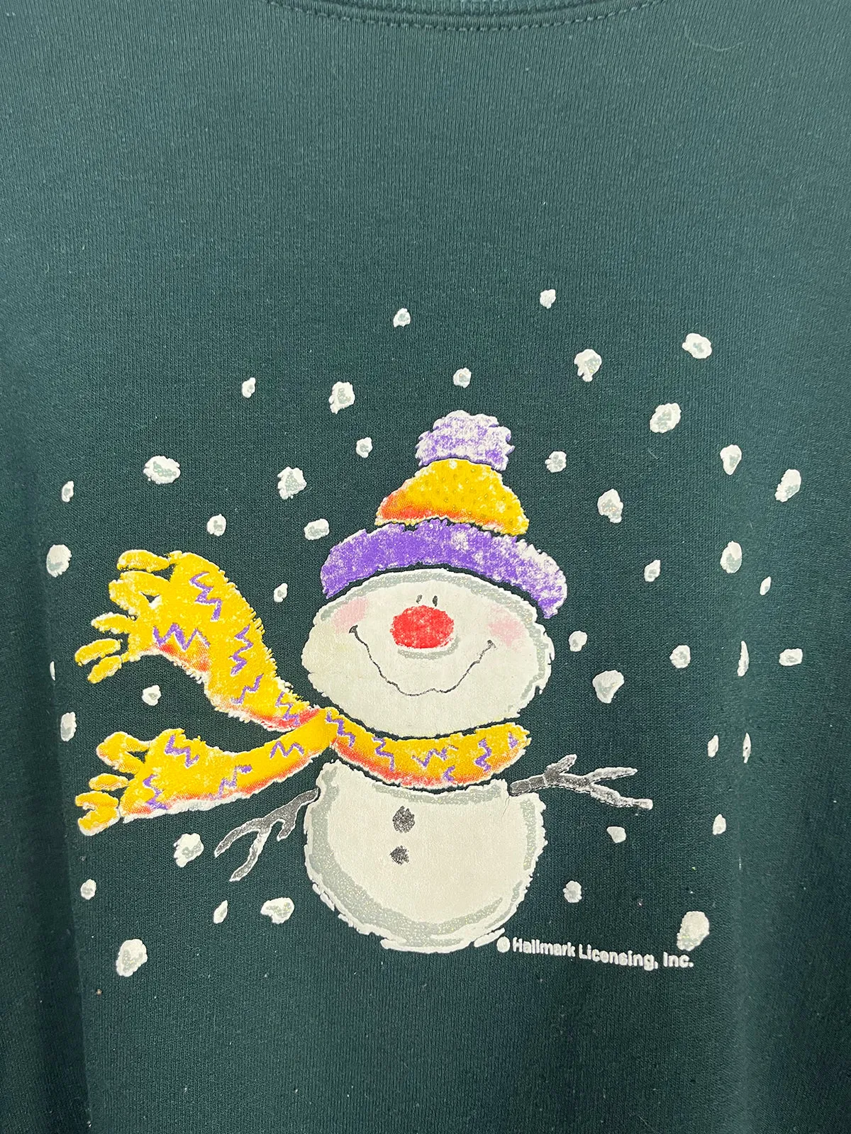 Vintage Hallmark Size 16 Green & White Snowman Sweatshirt