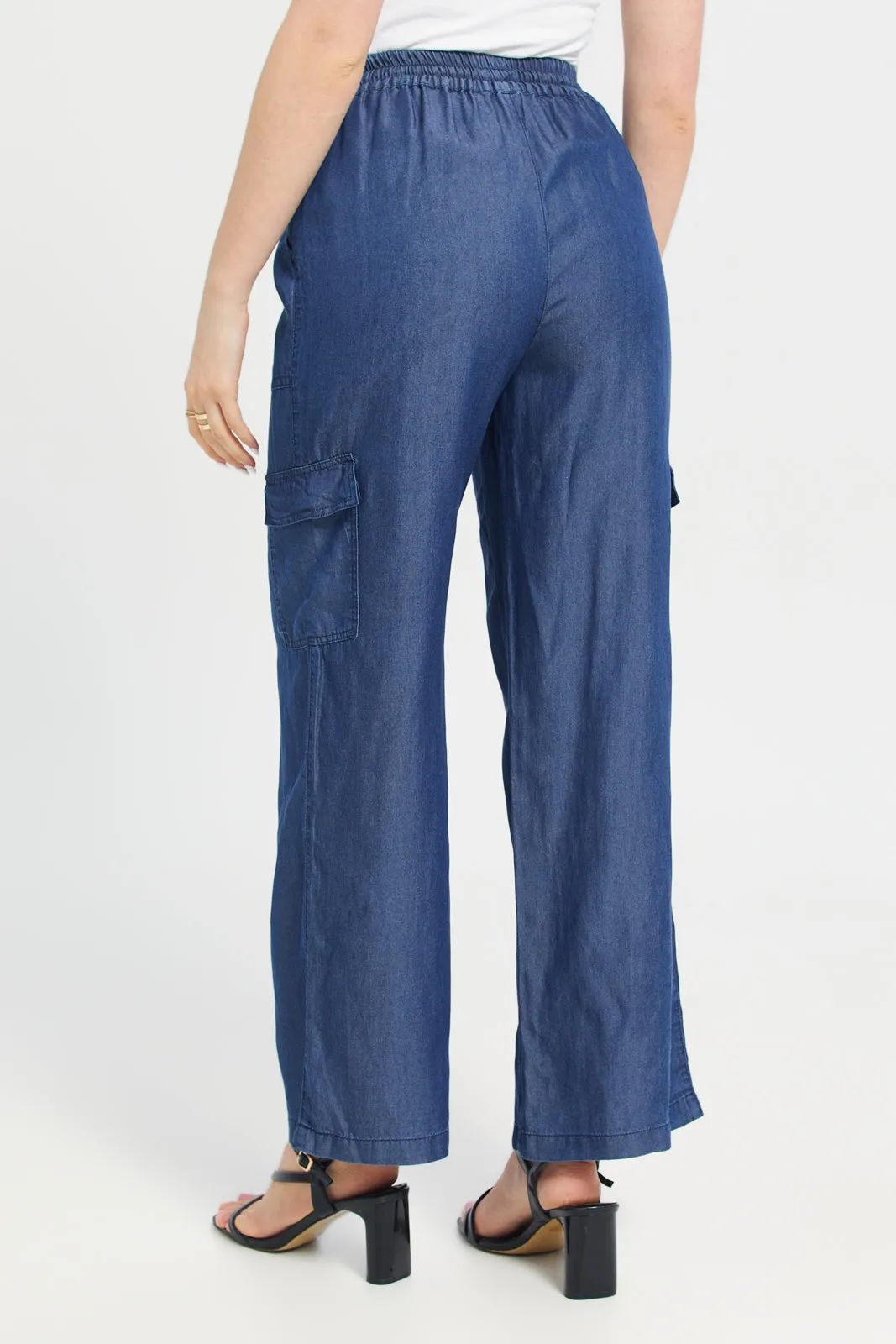 Women Navy Tencel Utility Straight Fit Trouser